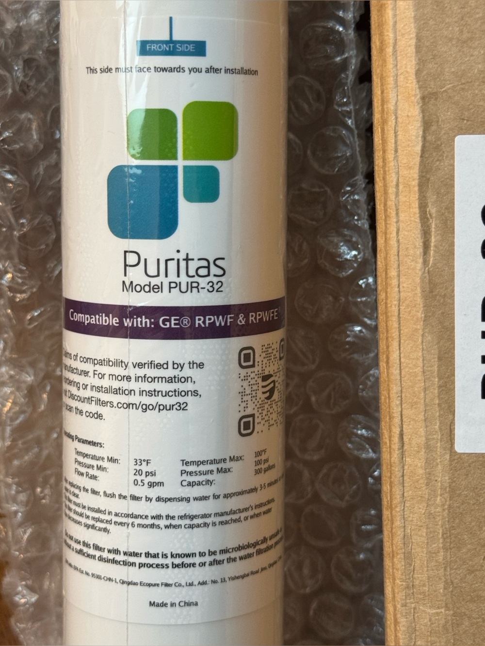 NEW SEALED PURITAS MODEL PUR-32 for GE model RPWF / GE WATER FRIDGE FILTER